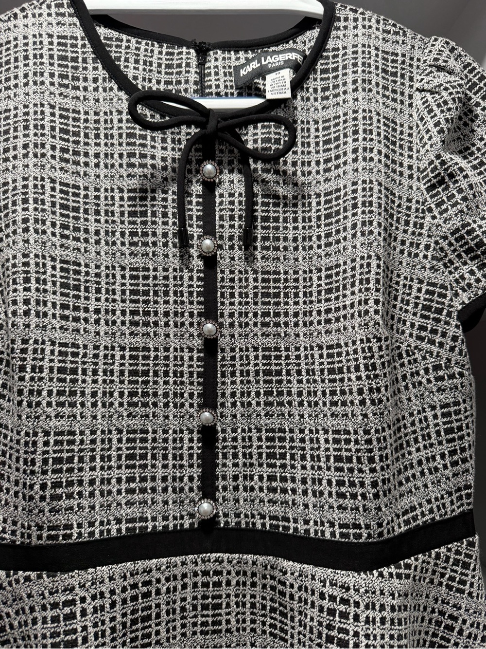 Karl Lagerfeld Black & White Tweed-Style Short Sleeve Dress - Picture 3 of 3